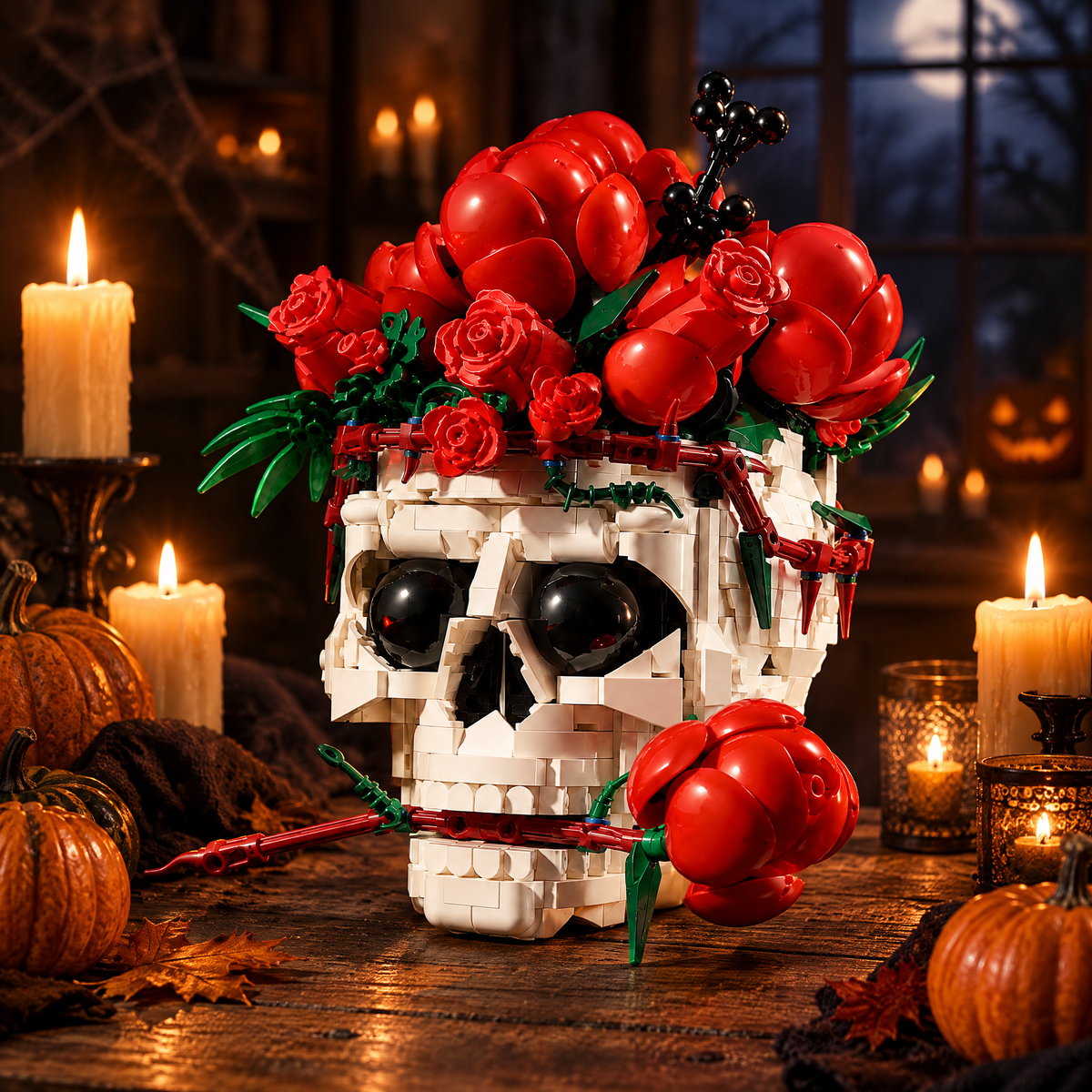Rose Crowned Skull Sculpture