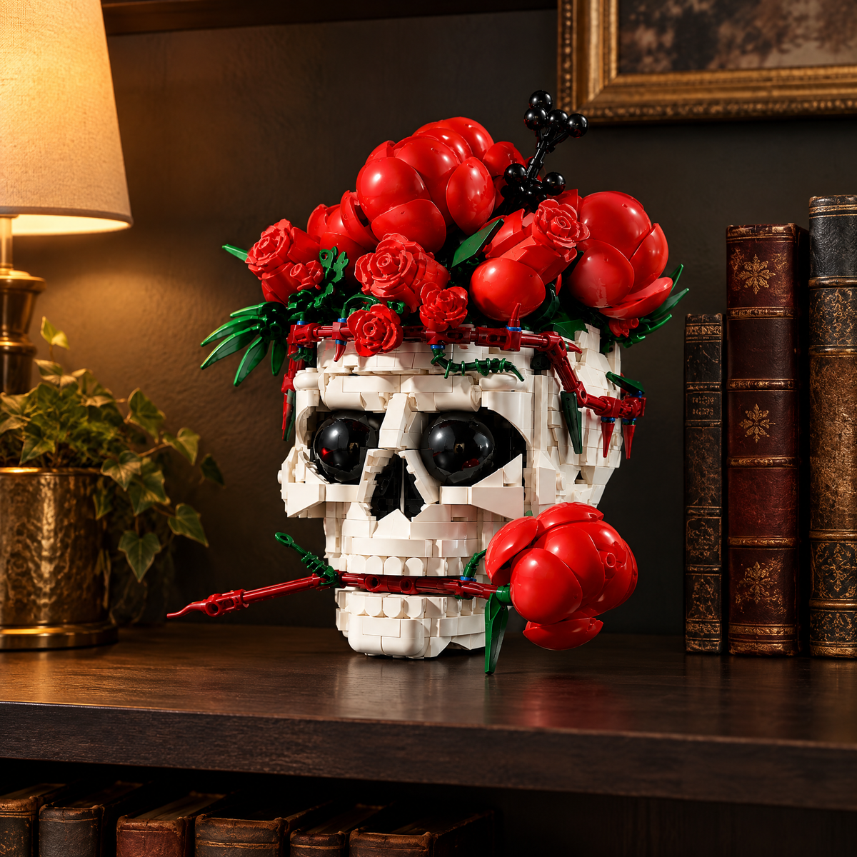 Rose Crowned Skull Sculpture