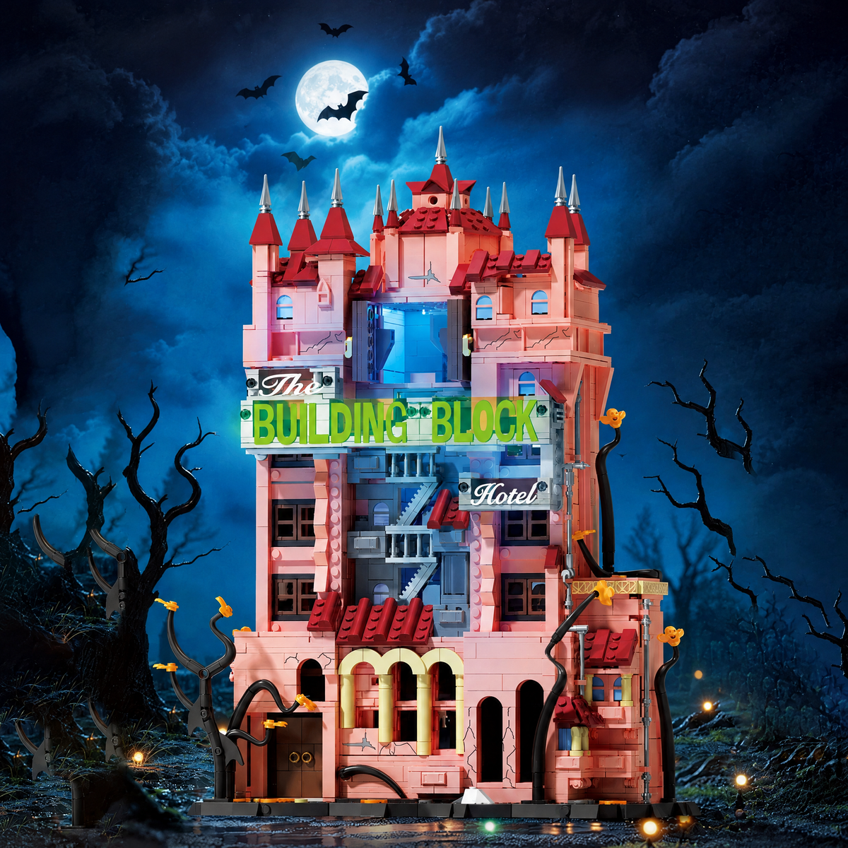 Haunted Drop Tower Hotel with Lights 2248pcs