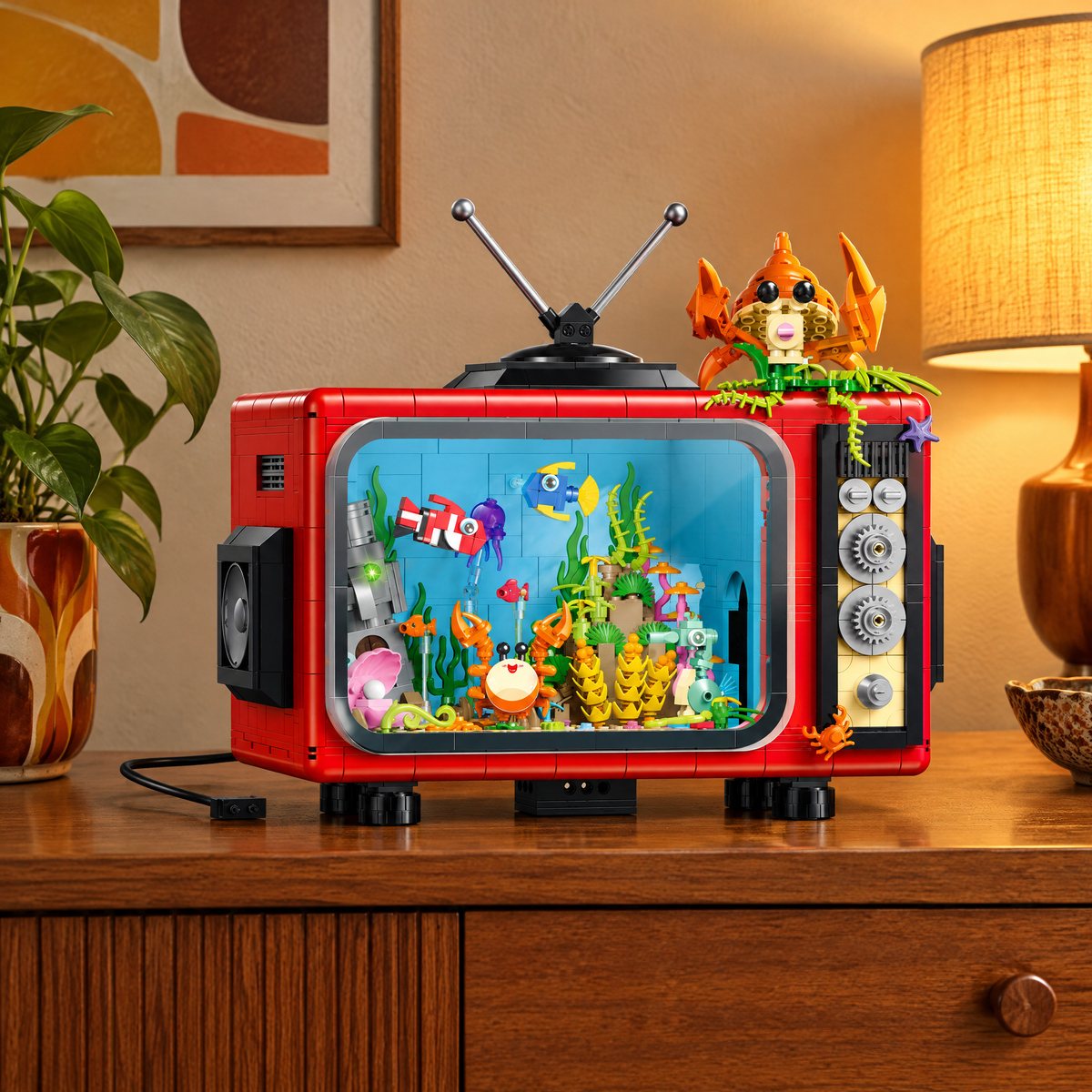 Retro TV Aquarium with Lights & Mist 1718pcs