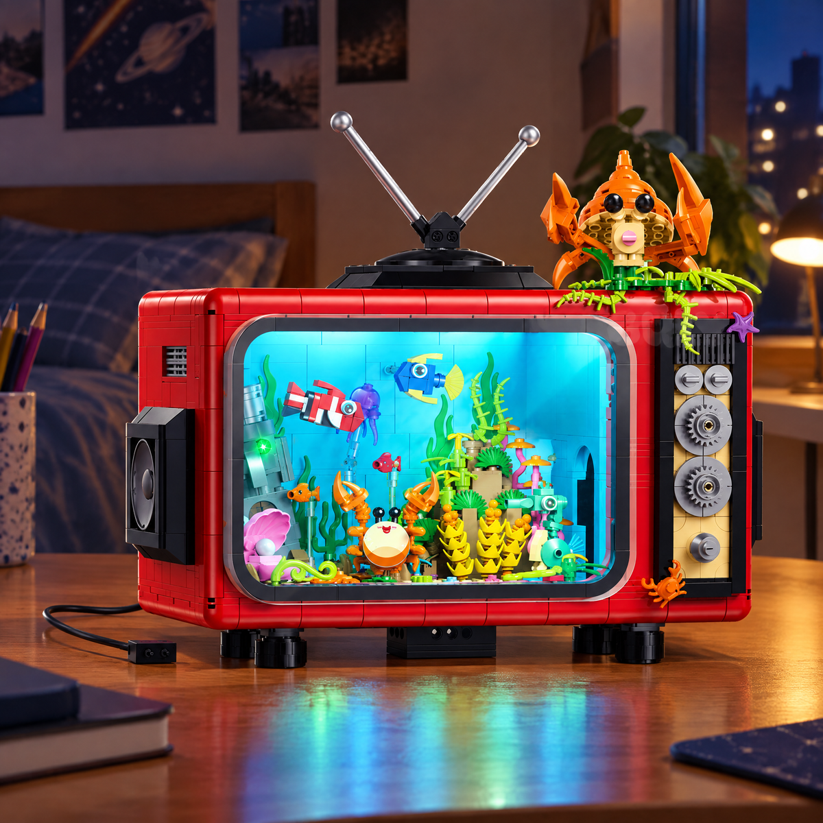 Retro TV Aquarium with Lights & Mist 1718pcs