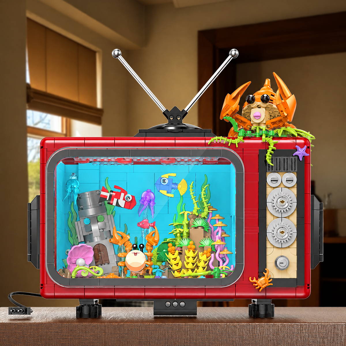 Retro TV Aquarium with Lights & Mist 1718pcs