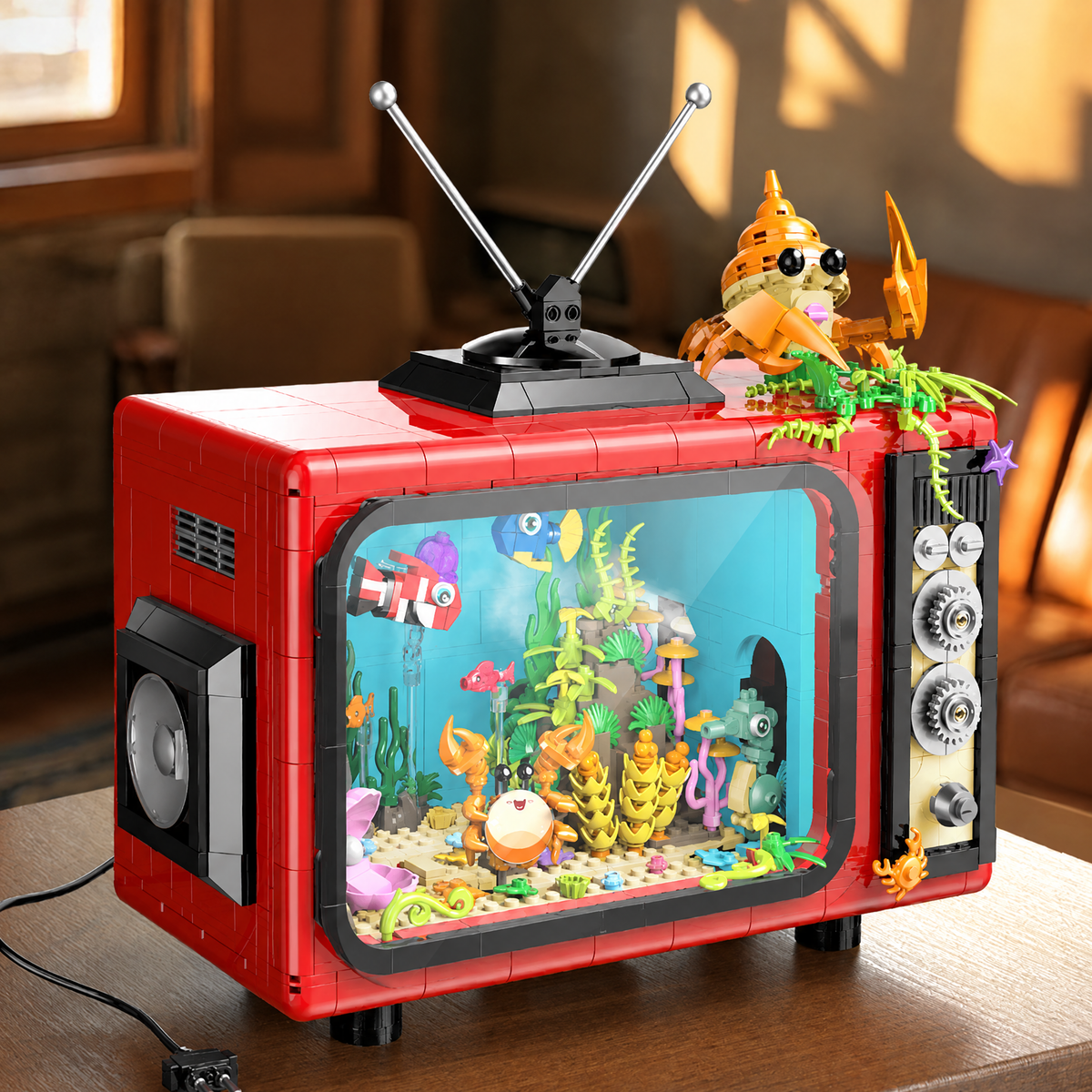 Retro TV Aquarium with Lights & Mist 1718pcs