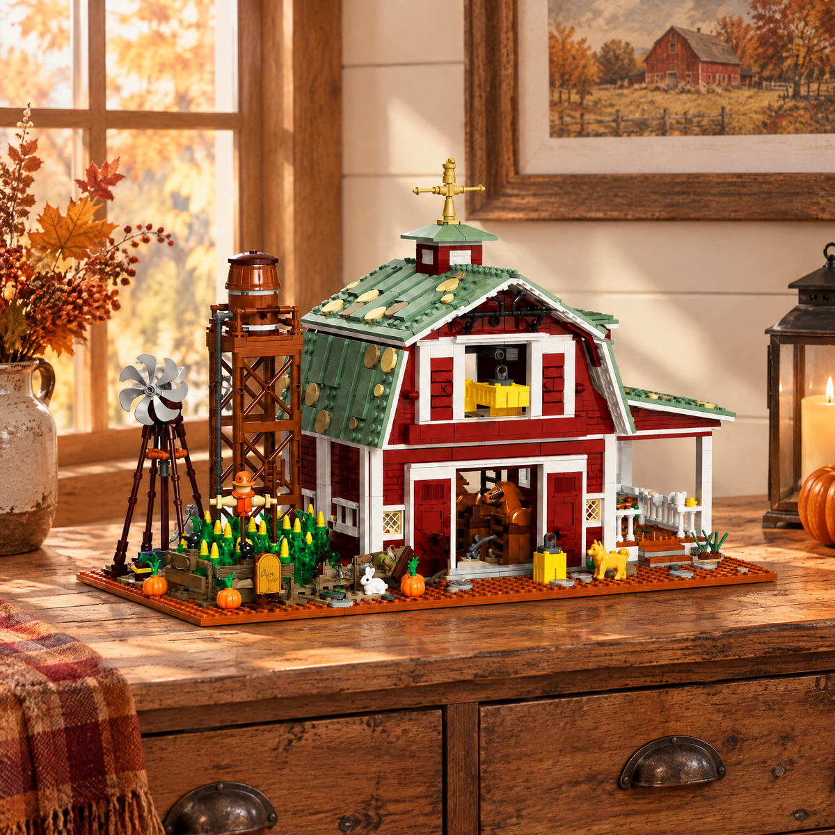 Rustic Red Barn Farm Scene