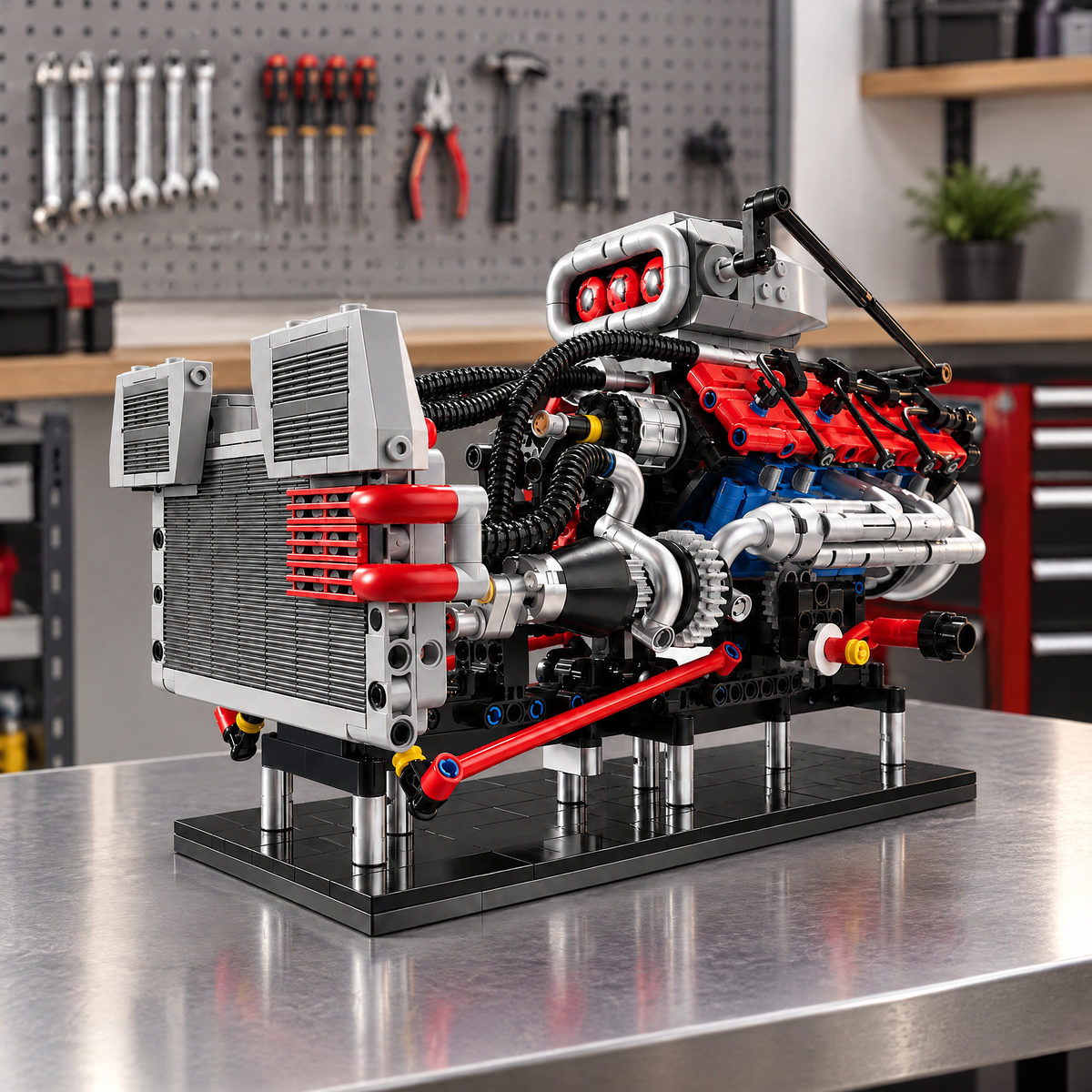 Chrome Supercharged V8 Engine