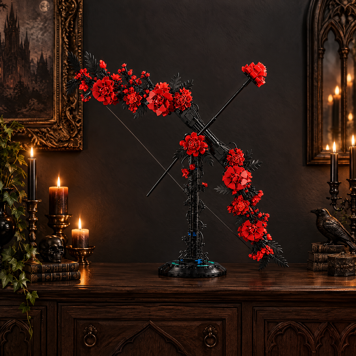Gothic Thorn Bow with Blooming Rose