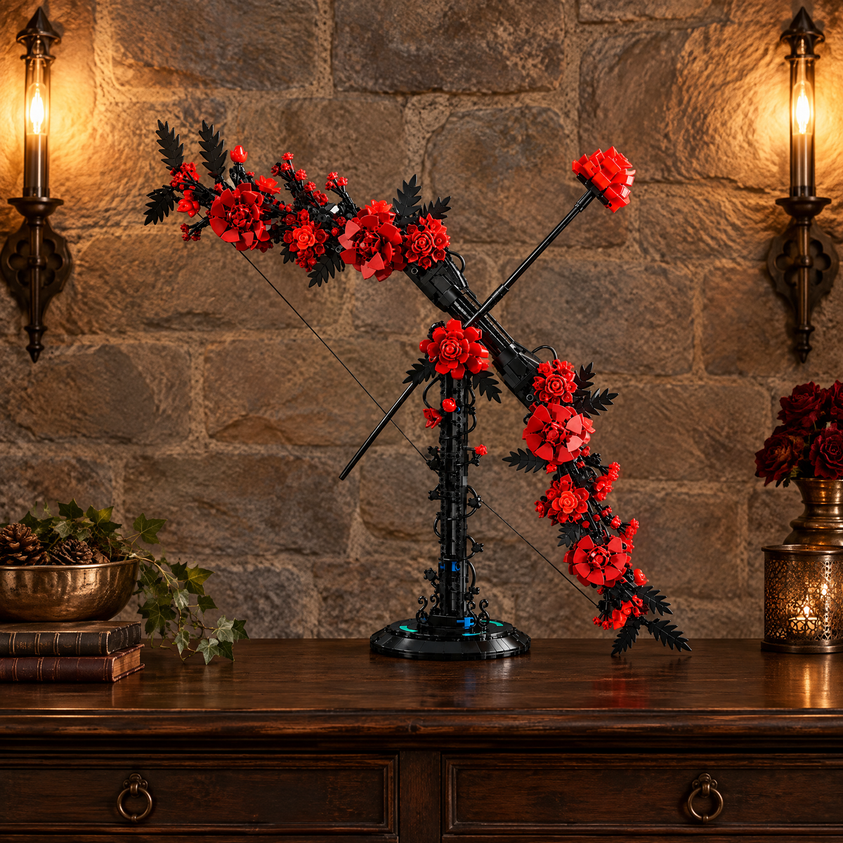 Gothic Thorn Bow with Blooming Rose