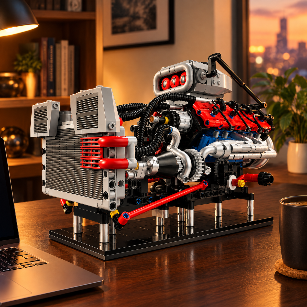 Chrome Supercharged V8 Engine