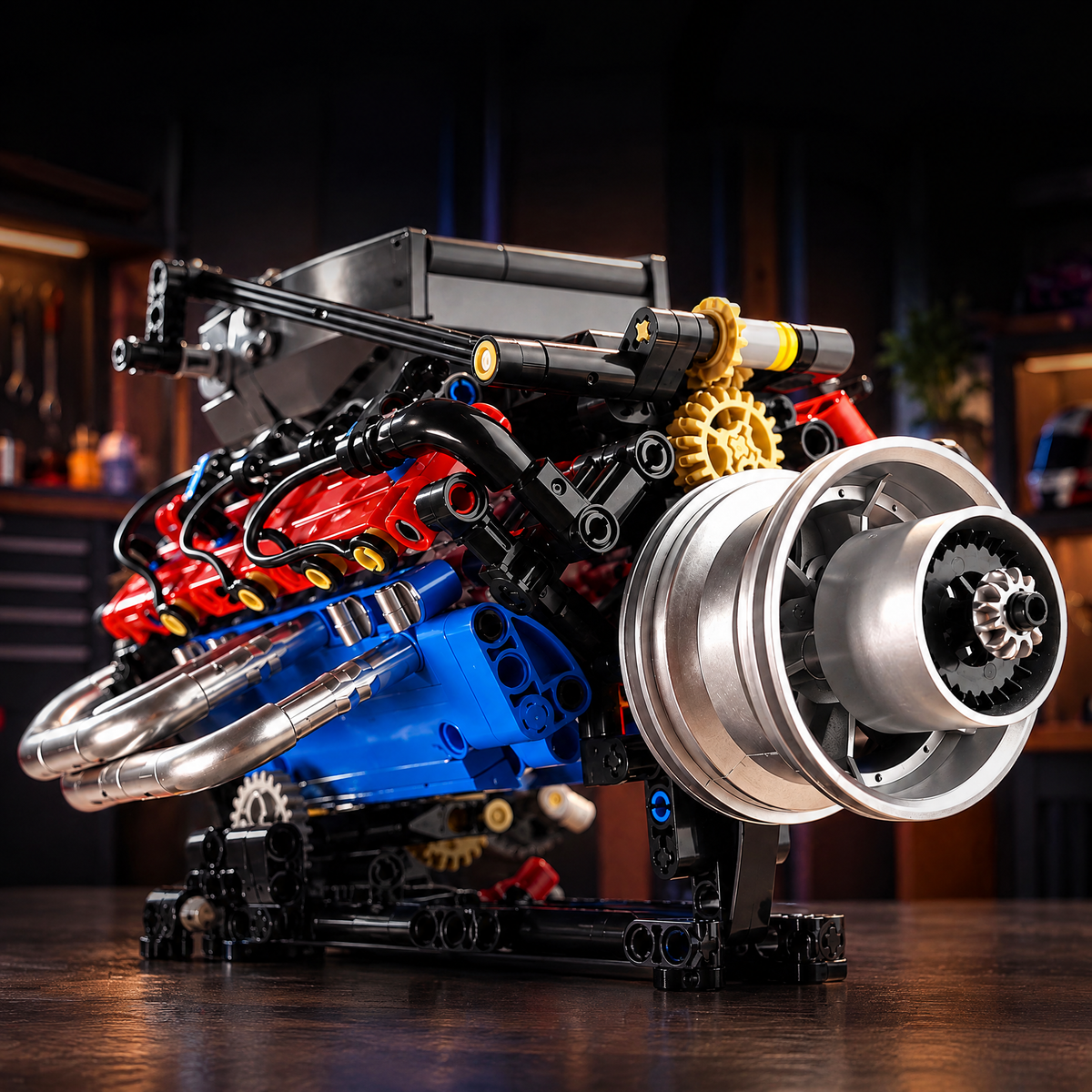 Chrome Supercharged V8 Engine