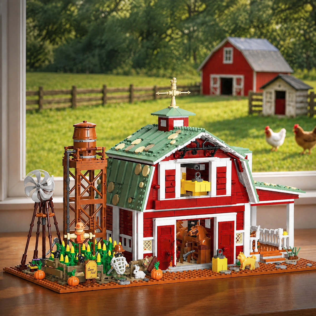 Rustic Red Barn Farm Scene