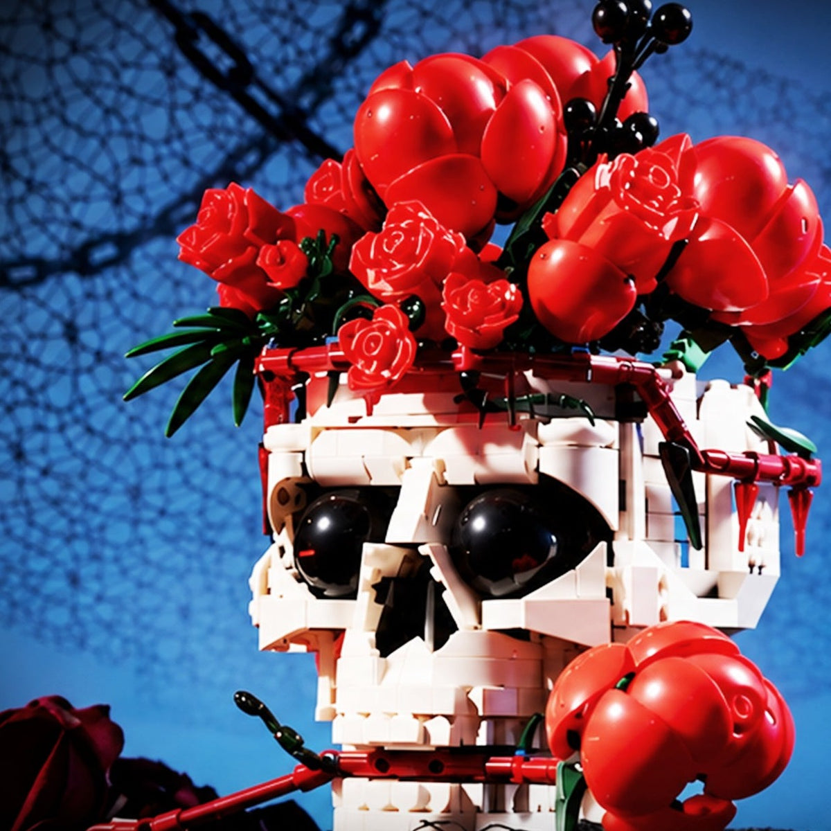 Rose Crowned Skull Sculpture